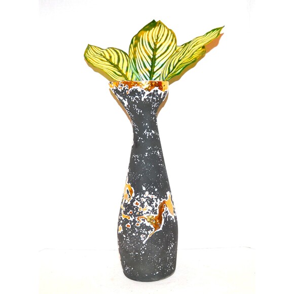 Vintage Vase Black with Gold and White Abstract 1950s - Picture 1 of 5